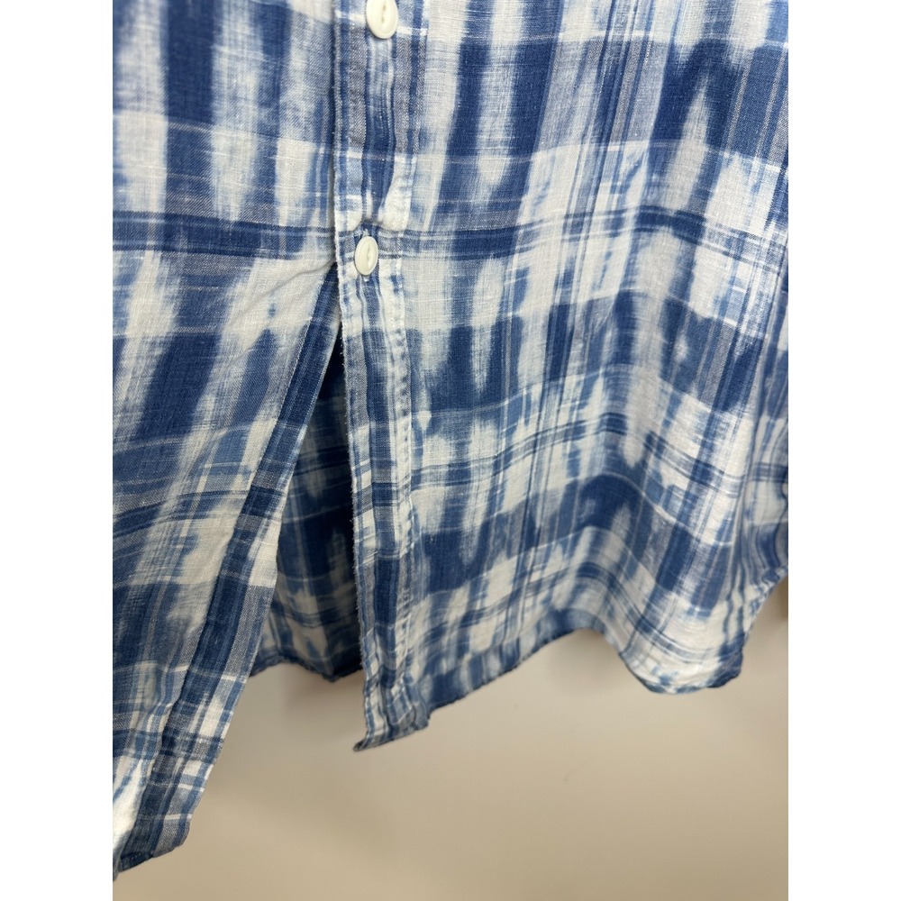 Polo Ralph Lauren 100% Linen Mens Blue White Tie Dye Plaid Button Down Shirt XXL - Picture 7 of 15